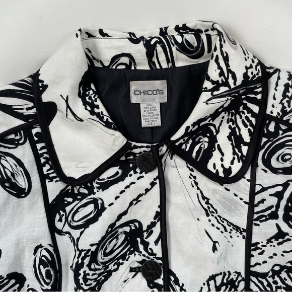 Chico’s White & Black LINEN-Blend Jacket Size Medium 8 - Picture 6 of 10